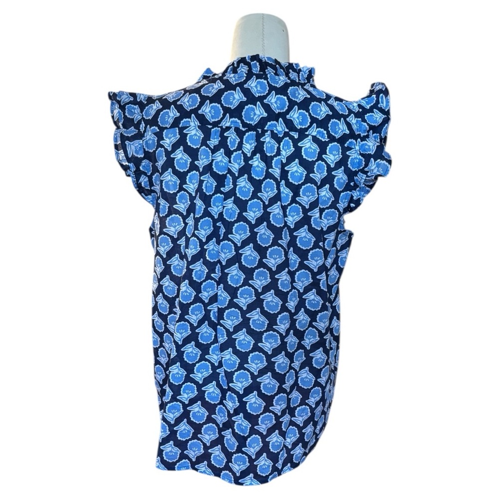 J. Crew Blue Floral Sleeveless Ruffle Top - Picture 2 of 2